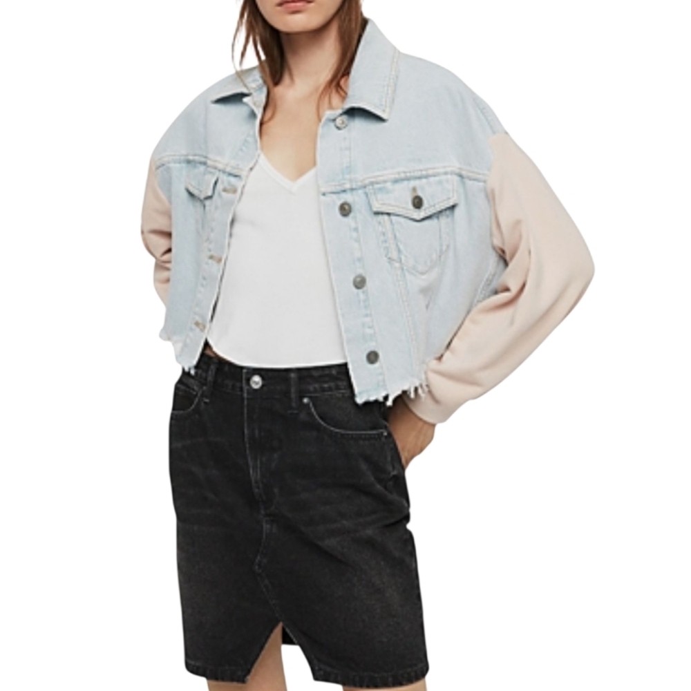 All Saints Anders Denim &‎ Fleece Cropped Jacket Size XS-S